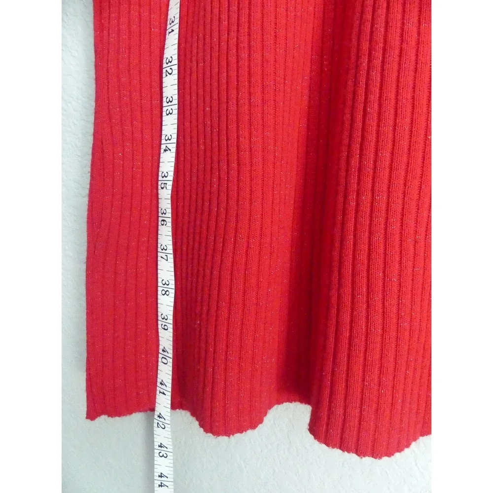 Y2K No Boundaries Red Metallic Ribbed Knit Long Duster Cardigan‎ Tie Front M 7/9